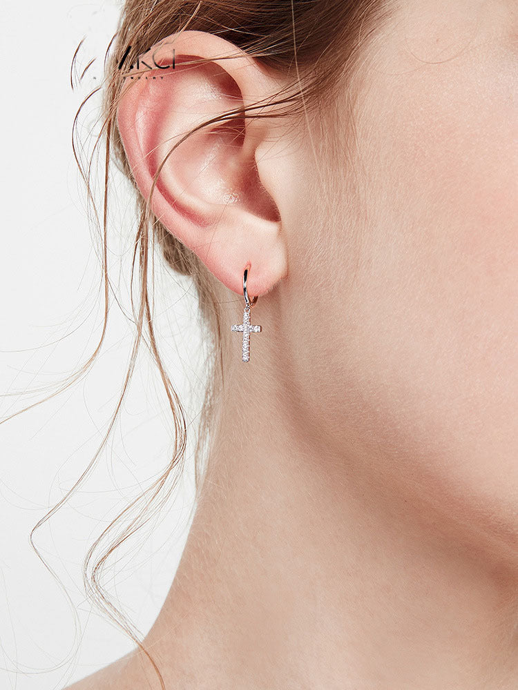 Sterling Silver Cross Zircon Earrings