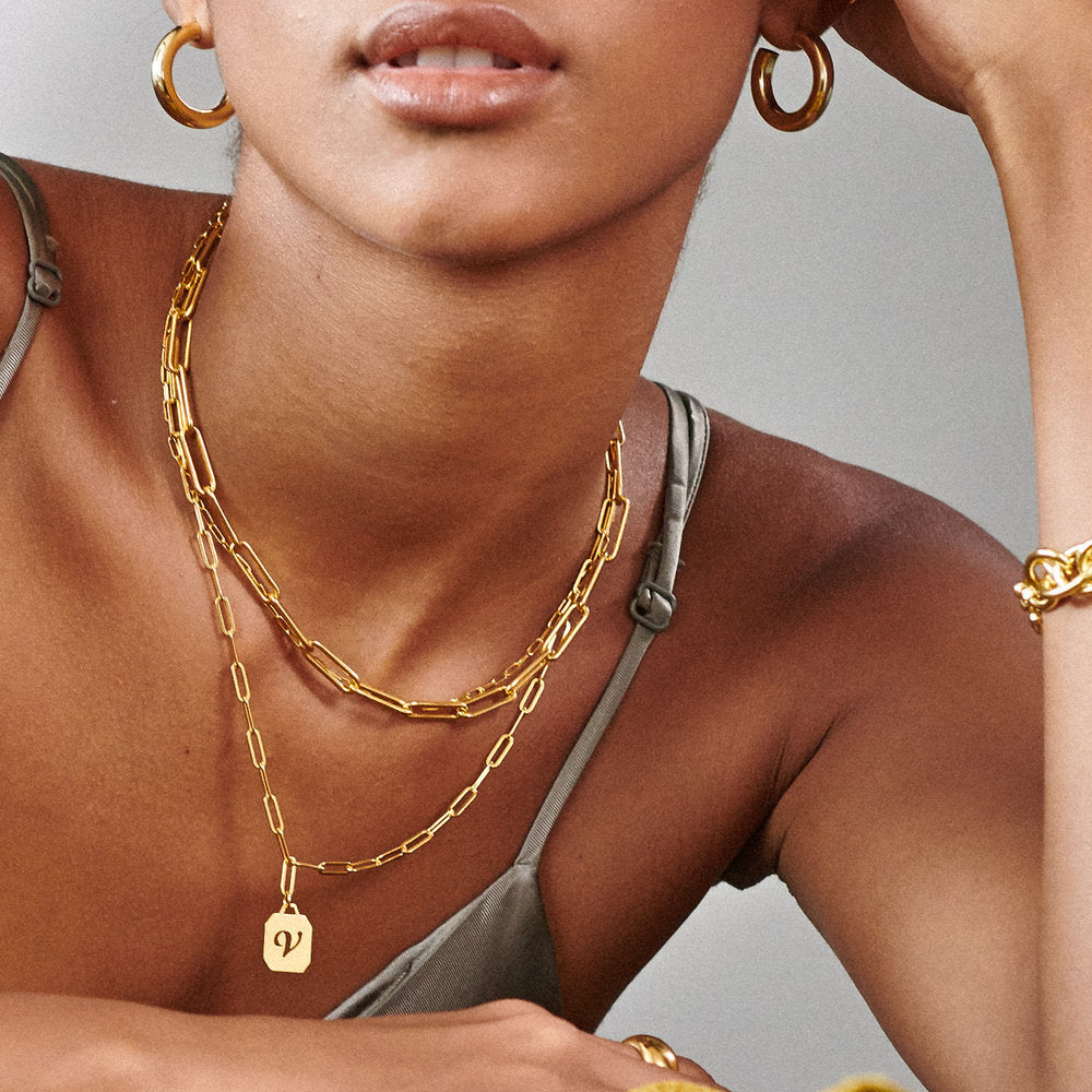 Sterling Silver Link Cut-out Initial Necklace