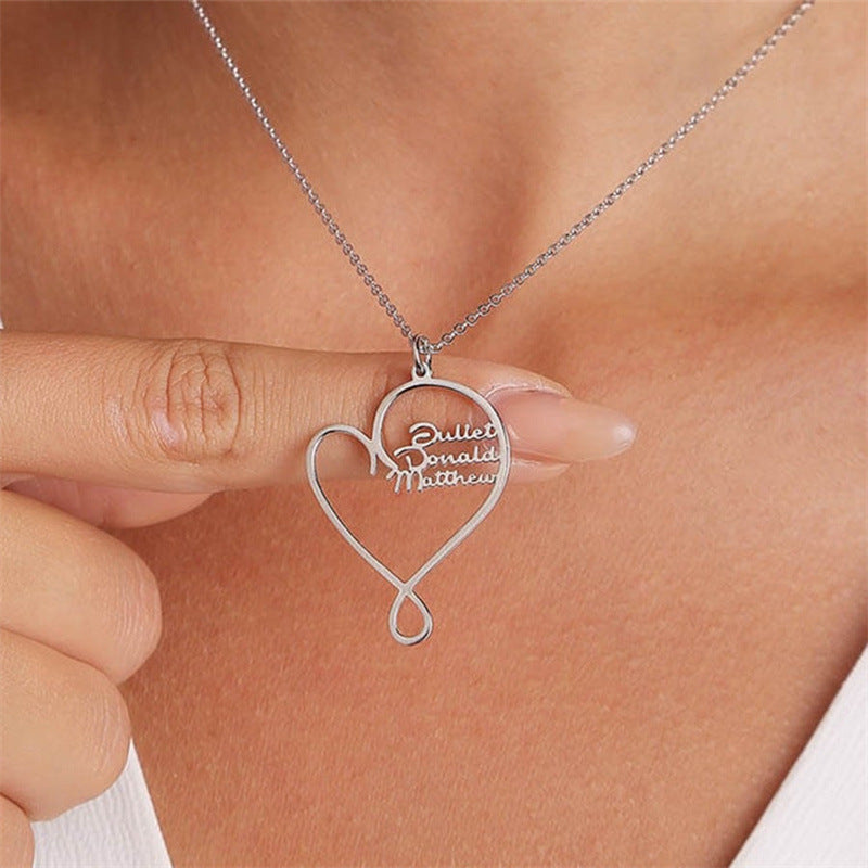 Sterling Silver Heart Shaped Multi Name Necklace