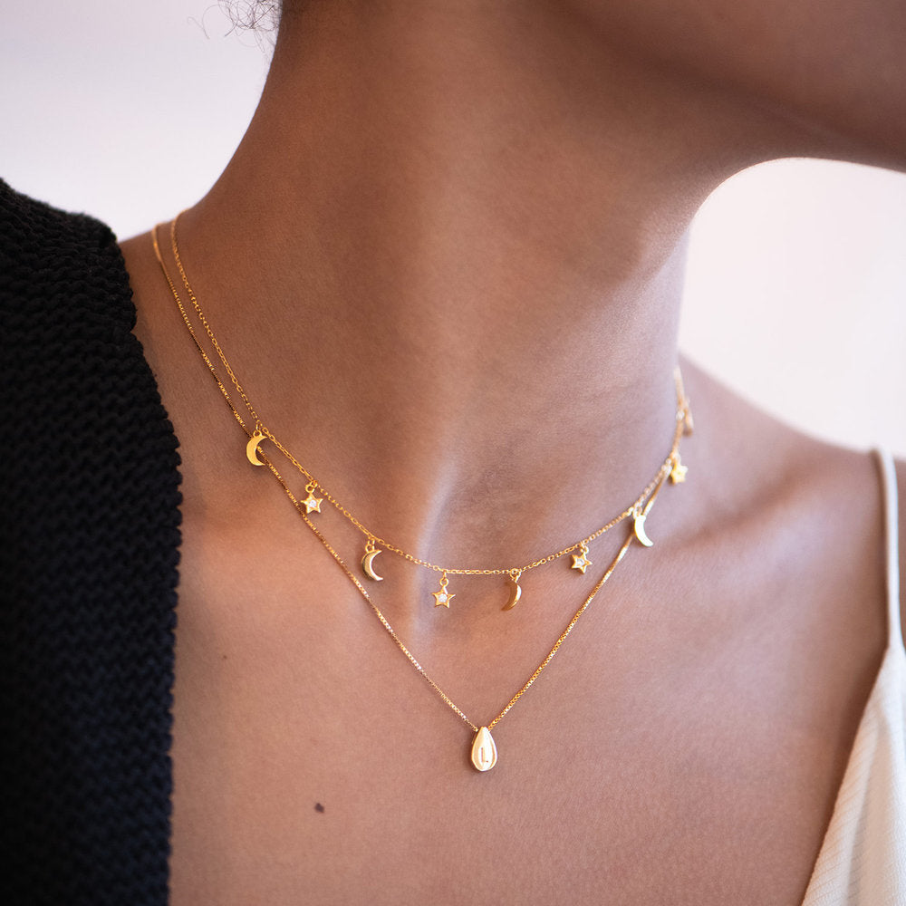 Sterling Silver Water Drop Initial Necklace