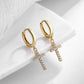 Sterling Silver Cross Zircon Earrings